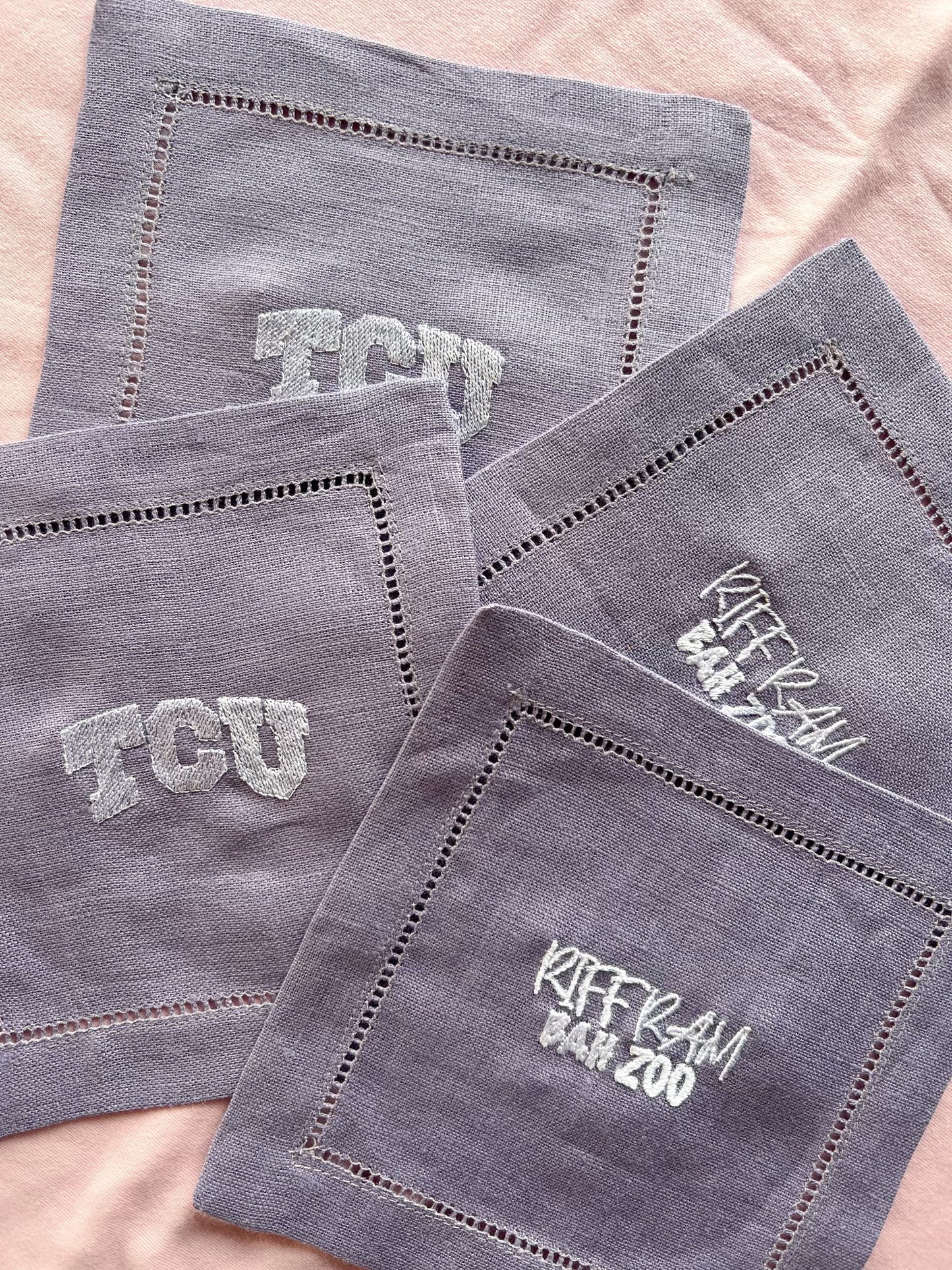 "TCU" Purple Linen Cocktail Coasters