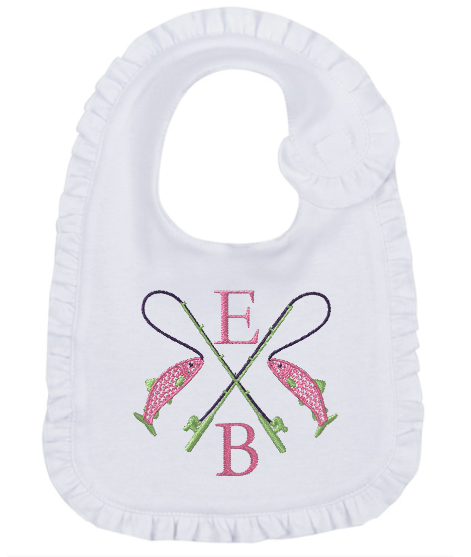 Ruffled Baby Bib: Fishing Pink